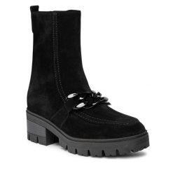 Botki Gabor. Czarne botki damskie Gabor, bez obcasa, na słupku, bez zapięcia. Za 549.99 zł.
