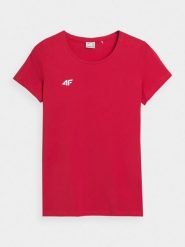 4F T-shirt slim gładki damski - czerwony XL. Czerwone t-shirty damskie 4f, xl, bez wzorów, z bawełny, klasyczne, bez kołnierzyka. Za 79.99 zł.