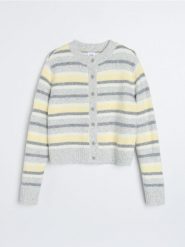 Sweter w paski - szary. Szare swetry damskie Sinsay, l, bez wzorów, bez kołnierzyka, bez ramiączek, bez kaptura. Za 59.99 zł.
