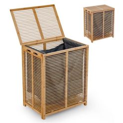 Bambusowy kosz na pranie z wyjmowaną torbą 80 L. Torby i plecaki dziecięce Costway, z tkaniny, duże. Za 196.00 zł.