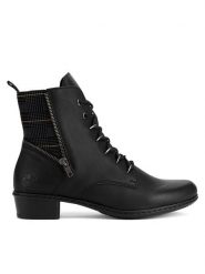 Rieker Trzewiki Y0700-01 Czarny. Czarne botki damskie Rieker, ze skóry, bez obcasa, na płaskiej podeszwie, bez zapięcia. Za 303.00 zł.