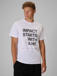 4F T-shirt regular z nadrukiem męski - biały S. Białe t-shirty męskie 4f, m, bez wzorów, z bawełny, biznesowe, bez kołnierzyka. Za 69.99 zł.