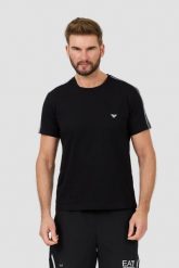 EMPORIO ARMANI Czarny t-shirt bande logo. Czarne t-shirty męskie Emporio Armani, l, bez wzorów, bez kołnierzyka. W wyprzedaży za 225.99 zł.