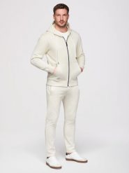 Komplet dresowy męski set bluza rozpinana z kapturem + spodnie z prosta nogawką - kremowy V11 - Rozmiar: XXL. Białe bluzy męskie Ombre Clothing, m, z aplikacjami, z bawełny, z kapturem. Za 339.99 zł.
