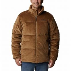 Kurtka Turystyczna Puchowa Męska Columbia Puffect Corduroy Jacket. Brązowe kurtki męskie Columbia, m, bez wzorów, z puchu, sportowe, bez kaptura. W wyprzedaży za 687.95 zł.