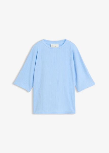 Koszulka ze strukturalnego materiału. Niebieskie t-shirty damskie bonprix, bez wzorów, bez kołnierzyka. Za 74.99 zł.