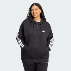 Bluza Essentials 3-Stripes Full-Zip Fleece Hoodie (Plus Size). Białe bluzy sportowe damskie Adidas, m, bez wzorów, z materiału, sportowe, bez kołnierzyka. W wyprzedaży za 194.25 zł.