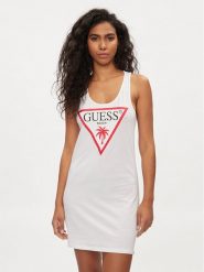 Guess Sukienka letnia E3GP03 JA914 Biały Slim Fit. Białe sukienki damskie Guess, na lato, l, z aplikacjami, z bawełny, bez kołnierzyka, bez ramiączek. Za 99.99 zł.