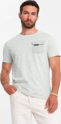Ombre Bawełniany męski t-shirt z literowym printem i kieszonką żółto-zielony V4 OM-TSFP-0188 S. Zielone t-shirty męskie Ombre, m, bez wzorów, z bawełny, bez kołnierzyka. Za 59.99 zł.