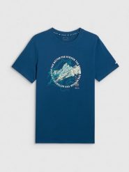 4F T-shirt regular z nadrukiem męski - turkusowy XL. Niebieskie t-shirty męskie 4f, m, bez wzorów, z bawełny, bez kołnierzyka. Za 59.99 zł.