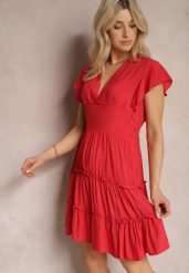 Czerwona Taliowana Sukienka Mini Ozdobiona Falbankami Salleni. Czerwone sukienki damskie Renee, na co dzień, m, bez wzorów, z wiskozy, bez kołnierzyka, bez ramiączek, mini. Za 44.99 zł.
