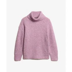 Sweter z dzianiny prążkowanej z szerokim dekoltem dla kobiet Superdry. Szare swetry damskie Superdry., l, bez wzorów, z dzianiny, eleganckie, bez kołnierzyka, bez ramiączek, bez kaptura. Za 318.55 zł.