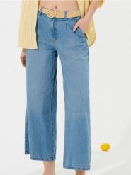 Spodnie jeansowe culotte - niebieski. Niebieskie spodnie sportowe damskie Sinsay, l, bez wzorów, z jeansu. W wyprzedaży za 49.99 zł.