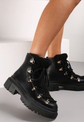 Czarne Traperki Venantia. Czarne śniegowce i trapery damskie Renee, z futra, za kostkę. Za 79.99 zł.