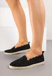 Czarne Ażurowe Espadryle Vices w Kwiatowy Wzór z Plecionki Donavia. Czarne espadryle damskie Born2be, na lato, w ażurowe wzory, eleganckie, bez obcasa, na obcasie, bez zapięcia. Za 49.99 zł.