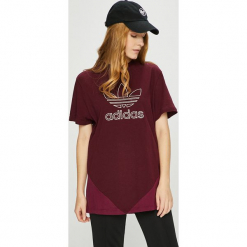 Adidas Originals - Top. Brązowe topy damskie adidas Originals, z aplikacjami, z bawełny, z okrągłym kołnierzem, z krótkim rękawem. W wyprzedaży za 119.90 zł.