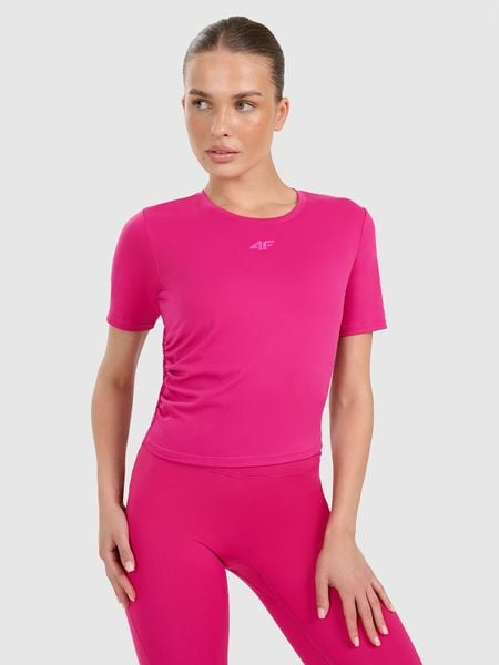 4F Top do jogi i pilatesu szybkoschnący damski - różowy L. Czerwone koszulki sportowe damskie 4f, l, bez wzorów, z elastanu, bez kołnierzyka, bez ramiączek, na jogę i pilates. W wyprzedaży za 79.99 zł.