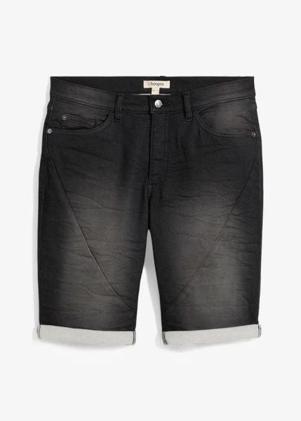 Dresowe bermudy dżinsowe, krój relaxed fit. Czarne jeansy męskie bonprix, m, bez wzorów, z dresówki. Za 119.99 zł.