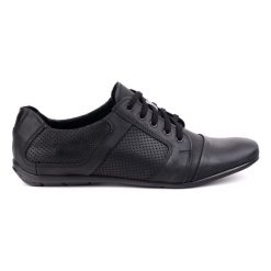 Męskie półbuty skórzane sznurowane POLBUT C34P perforowane casual czarne. Czarne półbuty na co dzień męskie z jeansu, biznesowe, bez zapięcia. Za 319.69 zł.