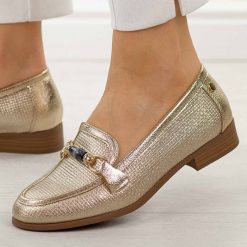 Złote półbuty damskie M.Daszyński 25113-8. Żółte mokasyny damskie M.Daszyński, z materiału, biznesowe. Za 179.00 zł.