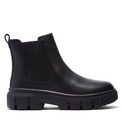Sztyblety Timberland. Czarne botki damskie Timberland, bez obcasa, na płaskiej podeszwie, bez zapięcia. Za 539.99 zł.