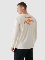 4F Longsleeve oversize z nadrukiem męski - beżowy S. Brązowe koszulki sportowe męskie 4f, m, bez wzorów, z bawełny, klasyczne, bez kołnierzyka. W wyprzedaży za 39.99 zł.