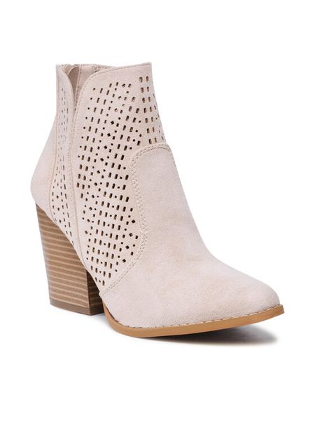 DeeZee Botki WS170608-02 Beżowy. Brązowe botki damskie DeeZee, z materiału, bez obcasa, na słupku, bez zapięcia. Za 149.99 zł.