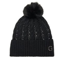 Czapka Guess. Czarne czapki i kapelusze damskie Guess, na zimę, z aplikacjami. Za 159.99 zł.