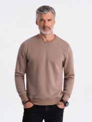 Bluza męska bez kaptura BASIC - jasnobrązowa V8 - Rozmiar: M. Brązowe bluzy męskie Ombre Clothing, m, bez wzorów, z bawełny, bez kaptura. W wyprzedaży za 39.99 zł.