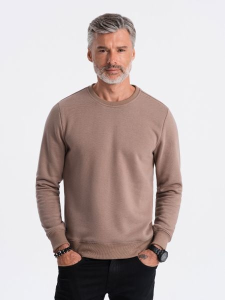 Bluza męska bez kaptura BASIC - jasnobrązowa V8 - Rozmiar: S. Brązowe bluzy męskie Ombre Clothing, m, bez wzorów, z bawełny, bez kaptura. W wyprzedaży za 39.99 zł.