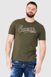 GUESS Oliwkowy t-shirt męski beachwear, Rozmiar S. Zielone t-shirty męskie Guess, m, z aplikacjami, bez kołnierzyka. W wyprzedaży za 109.99 zł.