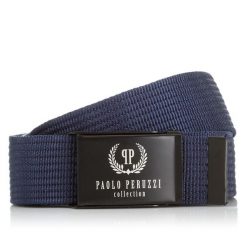 GRANATOWY PASEK PARCIANY PAOLO PERUZZI PW-09-115 cm. Niebieskie paski damskie bez wzorów, z materiału. Za 34.00 zł.