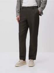 Spodnie chino regular z lnem - zielony. Zielone spodnie materiałowe męskie Reserved, l, bez wzorów, z bawełny. Za 169.99 zł.