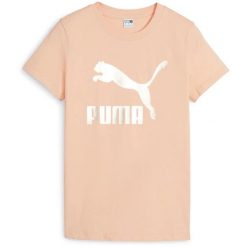 Damskie T-shirt Puma Classics Shiny Logo Tee S. Brązowe t-shirty damskie Puma, s, bez wzorów, z bawełny, bez kołnierzyka. Za 190.00 zł.