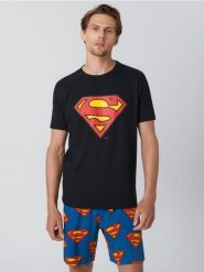 Piżama Superman - czarny. Czarne piżamy męskie Sinsay, l, bez wzorów, bez ramiączek. Za 59.99 zł.