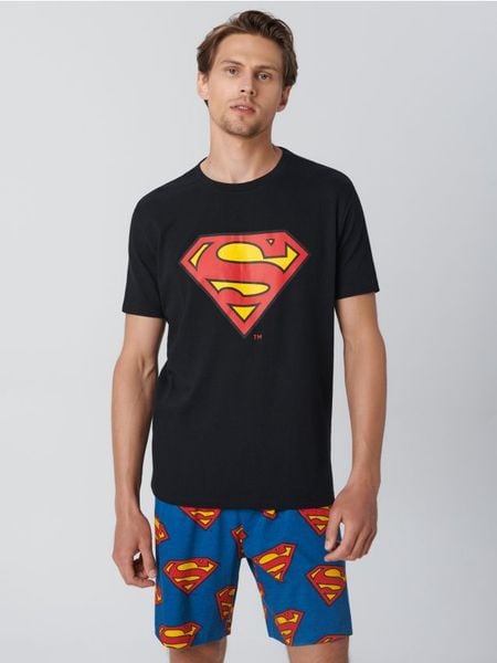 Piżama Superman - czarny. Czarne piżamy męskie Sinsay, l, bez wzorów, bez ramiączek. Za 59.99 zł.