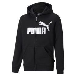 Młodzieżowa bluza z kapturem Essentials, z dużym logo i zapięciem na zamek na. Czarna bluzy męskie Puma, m, bez wzorów, z bawełny, z kapturem. Za 145.10 zł.