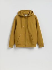 Bluza z kapturem - warm olive. Zielone bluzy męskie Reserved, l, bez wzorów, z bawełny, z kapturem. Za 149.99 zł.