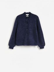 Kardigan z dodatkiem moheru - granatowy. Niebieskie kardigany damskie Reserved, l, bez wzorów, z dzianiny. Za 379.99 zł.