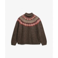 Sweter z golfem damski w jaquardzie Superdry. Brązowe swetry damskie Superdry., l, bez wzorów, prążkowane, eleganckie, bez kołnierzyka, bez ramiączek, bez kaptura. Za 294.50 zł.