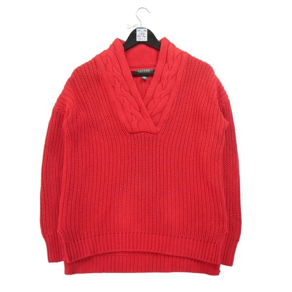 Kobaltowy sweter dla kobiet. Czerwone swetry damskie Ralph Lauren, m, bez wzorów, z materiału, eleganckie, bez kołnierzyka, bez ramiączek, bez kaptura. Za 59.60 zł.