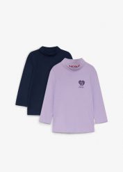 Bluzka Lurchi z golfem, z miękkiej bawełny organicznej (2 szt.). Niebieskie t-shirty i topy dla dziewczynek bonprix, bez wzorów, z bawełny, bez ramiączek. Za 109.99 zł.