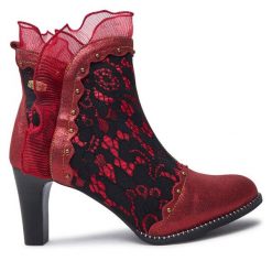 Botki Laura Vita. Czerwone botki damskie Laura Vita, bez obcasa, na słupku, bez zapięcia. Za 429.99 zł.