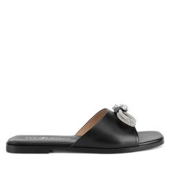 Klapki Eva Minge. Czarne klapki damskie Eva Minge, bez wzorów, bez obcasa. Za 279.99 zł.