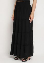 Czarna Spódnica o Rozkloszowanym Kroju z Falbankami i Gumką w Talii Dovinala. Czarne spódnice damskie Born2be, l, bez wzorów, eleganckie, maxi, koszulowe. Za 59.99 zł.