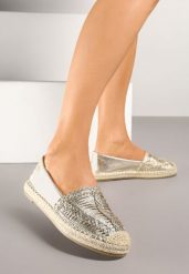 Złote Espadryle z Ozdobną Plecionką na Cholewce w Stylu Boho Adisella. Żółte espadryle damskie Renee, bez wzorów, z jeansu, boho, bez obcasa, bez zapięcia. Za 44.99 zł.