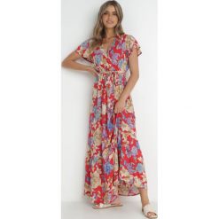 Czerwona Sukienka Sepurcia. Czerwone sukienki damskie Born2be, na lato, l, bez wzorów, z materiału, boho, bez kołnierzyka, bez ramiączek, maxi, kopertowe. Za 79.99 zł.