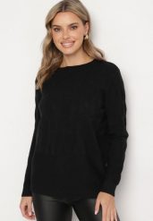 Czarny Sweter z Bawełną i Wiskozą Ozdobiony Tłoczeniem Zeialda. Czarne swetry damskie Born2be, l, z aplikacjami, z bawełny, biznesowe, bez kołnierzyka, bez ramiączek, długie, bez kaptura. Za 84.99 zł.
