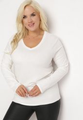 Biała Bawełniana Bluzka z Długim Rękawem i Trójkątnym Dekoltem Redsa. Białe bluzki damskie Born2be, xl, bez wzorów, z bawełny, klasyczne, bez kołnierzyka, bez ramiączek. Za 39.99 zł.