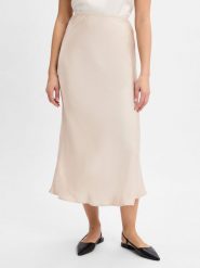Neo Noir spódnica midi - Vicky Kobiety Sztuczne włókno beżowy, 42. Brązowe spódnice damskie Neo Noir, bez wzorów, z satyny, eleganckie, midi. Za 299.95 zł.